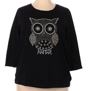 Style & Co Black Owl Embellished Sweatshirt Size 2X (Plus)